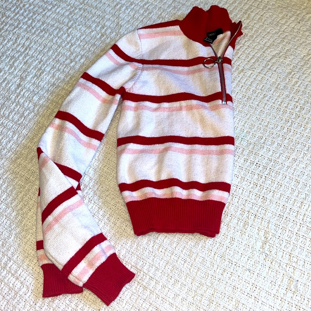Forever 21 Red,Pink &White stripe Zip Up Crop sweater soft knit Top